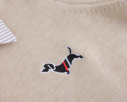 配色シャツ衿刺繍ニットカーディガン×プリーツニットスカートセットアップ