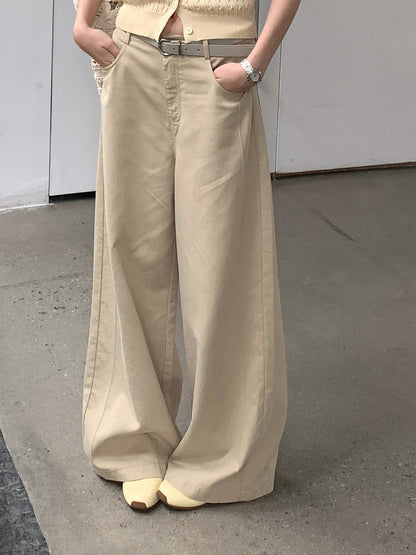 ハイウエストコットンワイドストレートパンツ