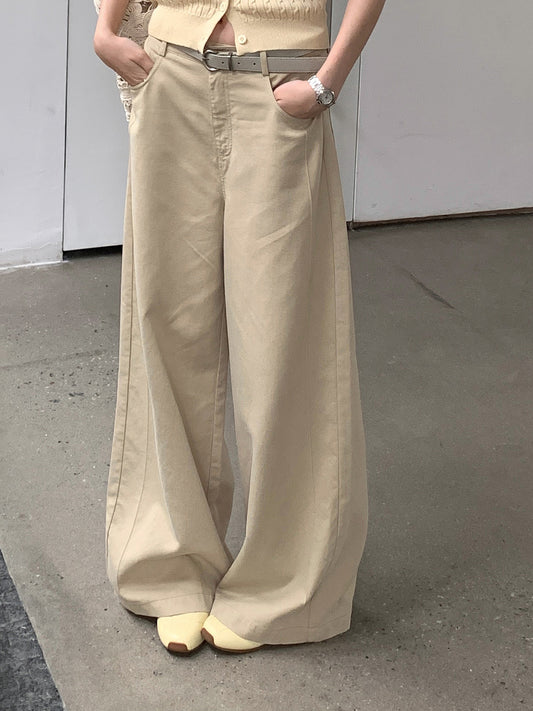 ハイウエストコットンワイドストレートパンツ