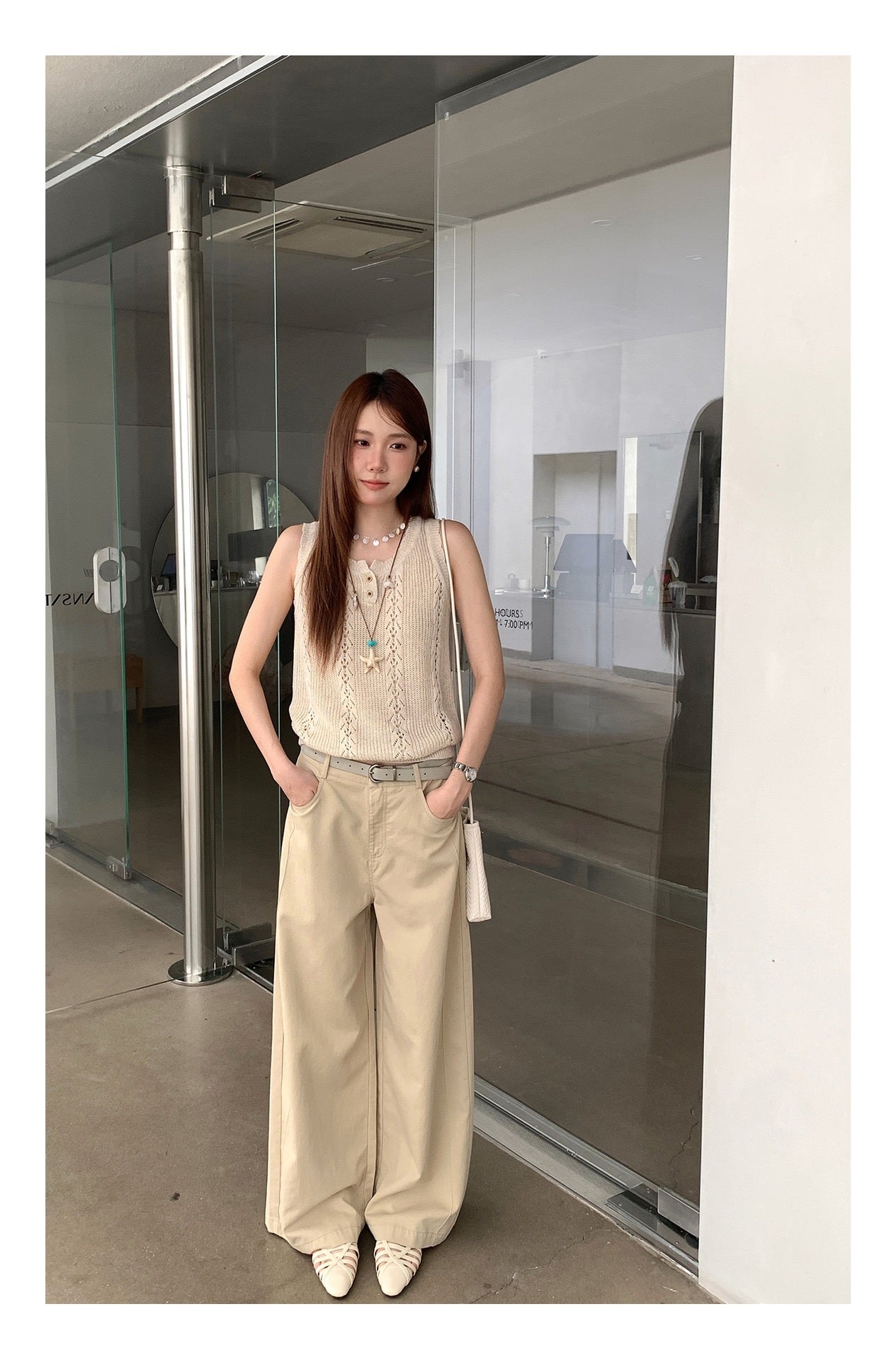 ハイウエストコットンワイドストレートパンツ