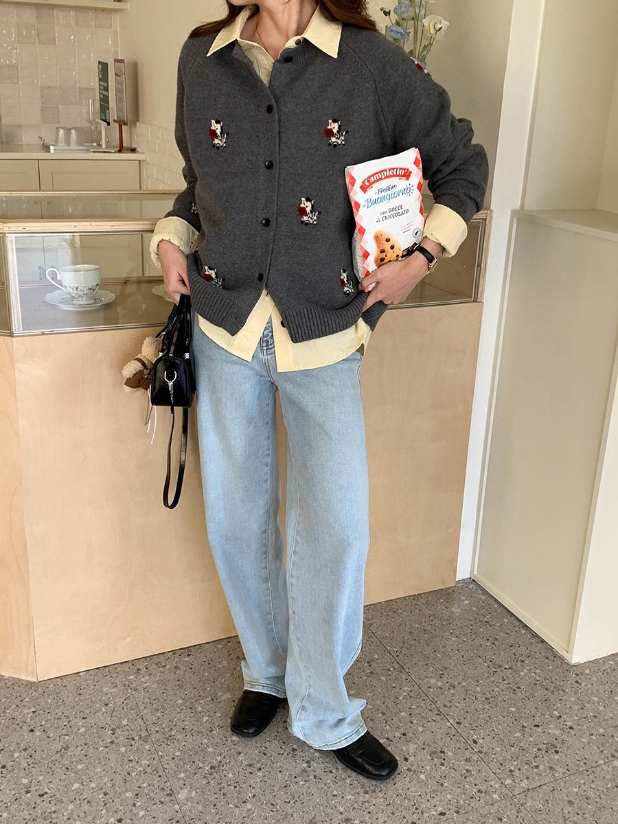 ポニーモチーフ刺繍ニットカーディガン