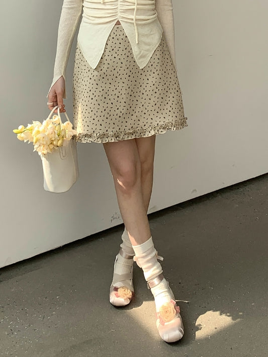 レトロフラワーAラインフリルヘムミニスカート