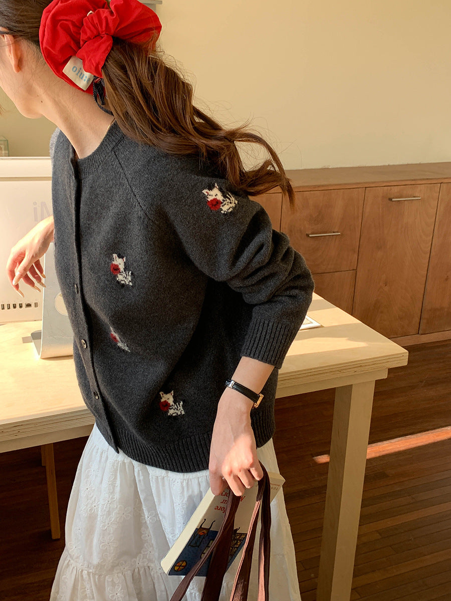 ポニーモチーフ刺繍ニットカーディガン