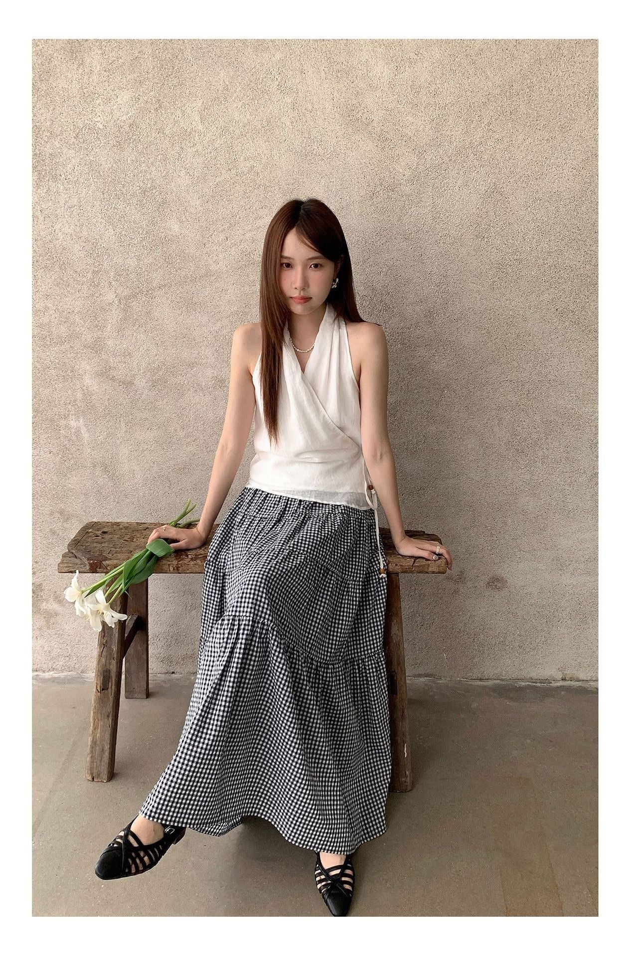 リラックスギャザーティアードロングスカート