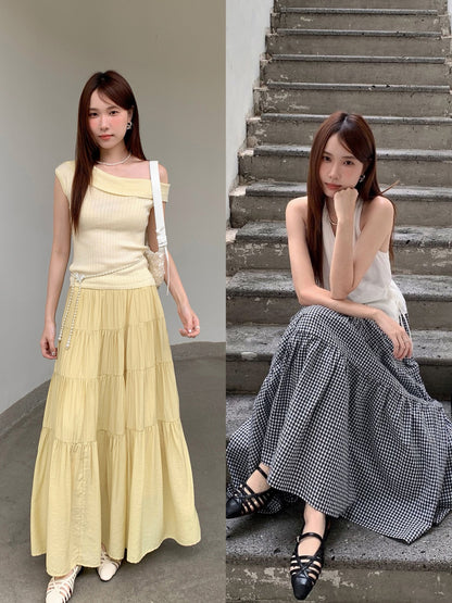 リラックスギャザーティアードロングスカート