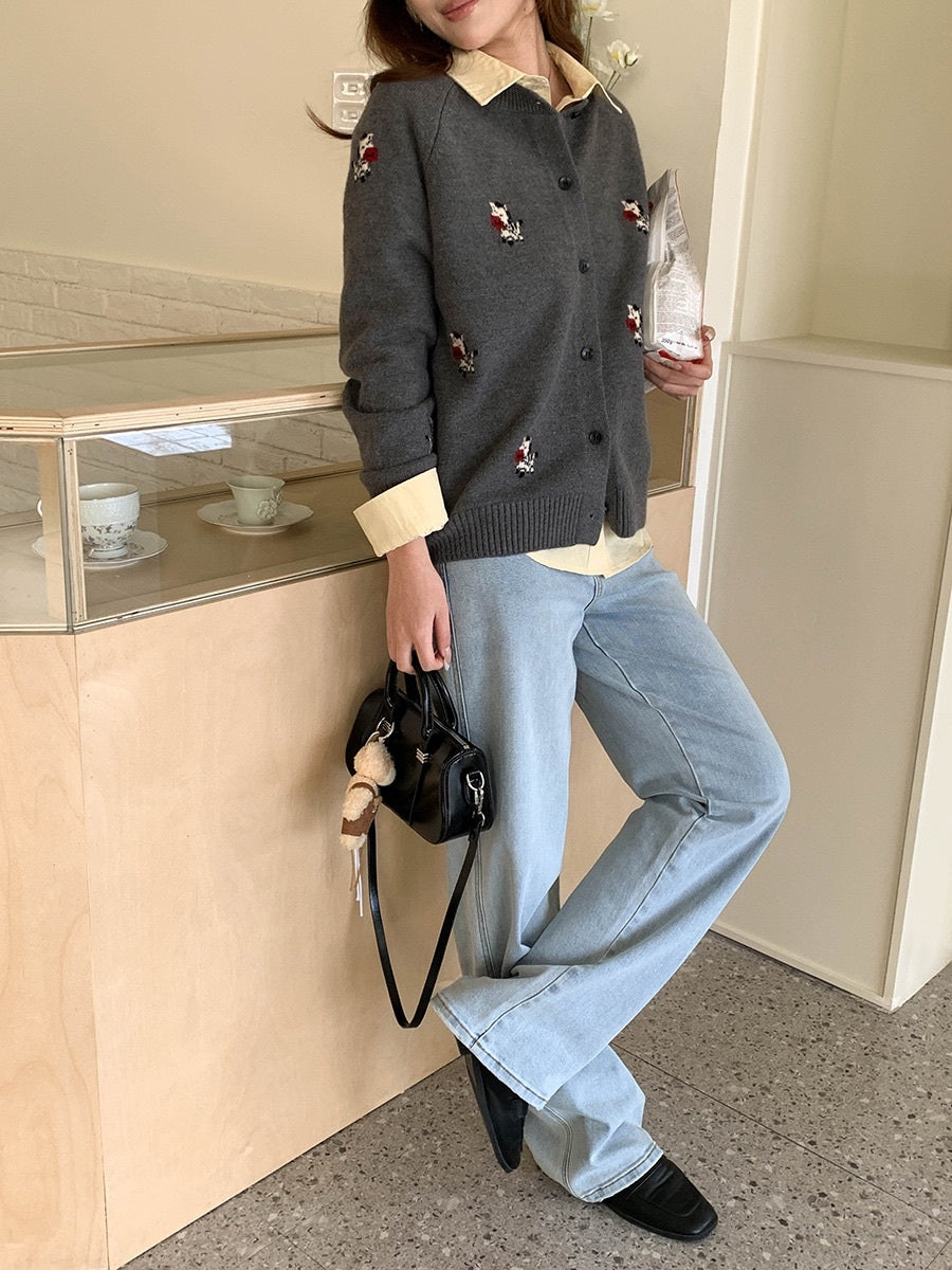 ポニーモチーフ刺繍ニットカーディガン