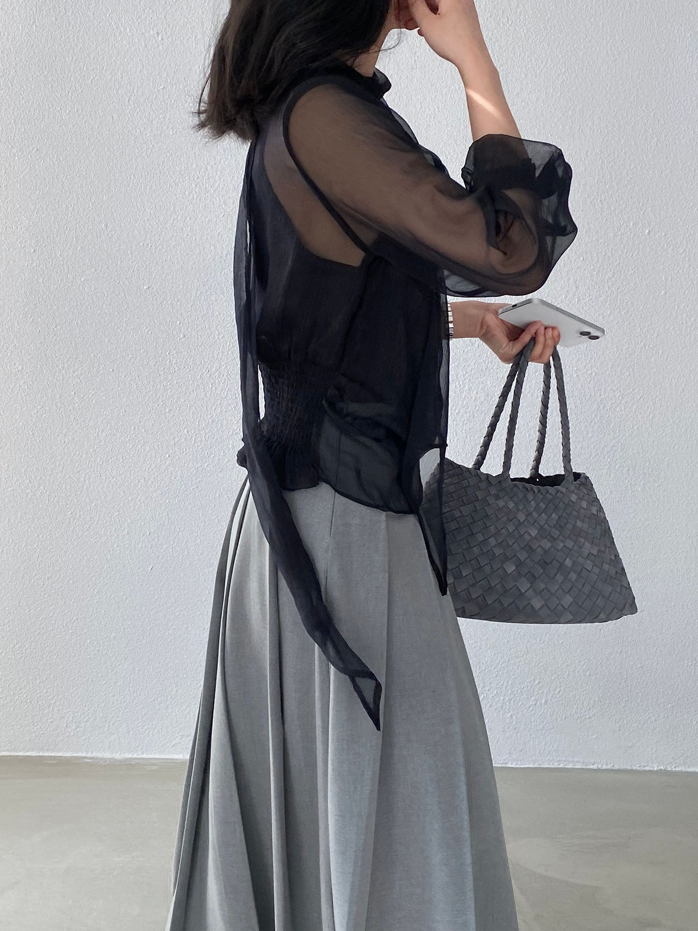 スカーフ付きウエストシャーリングシフォンブラウス