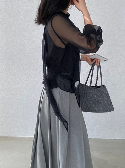 スカーフ付きウエストシャーリングシフォンブラウス