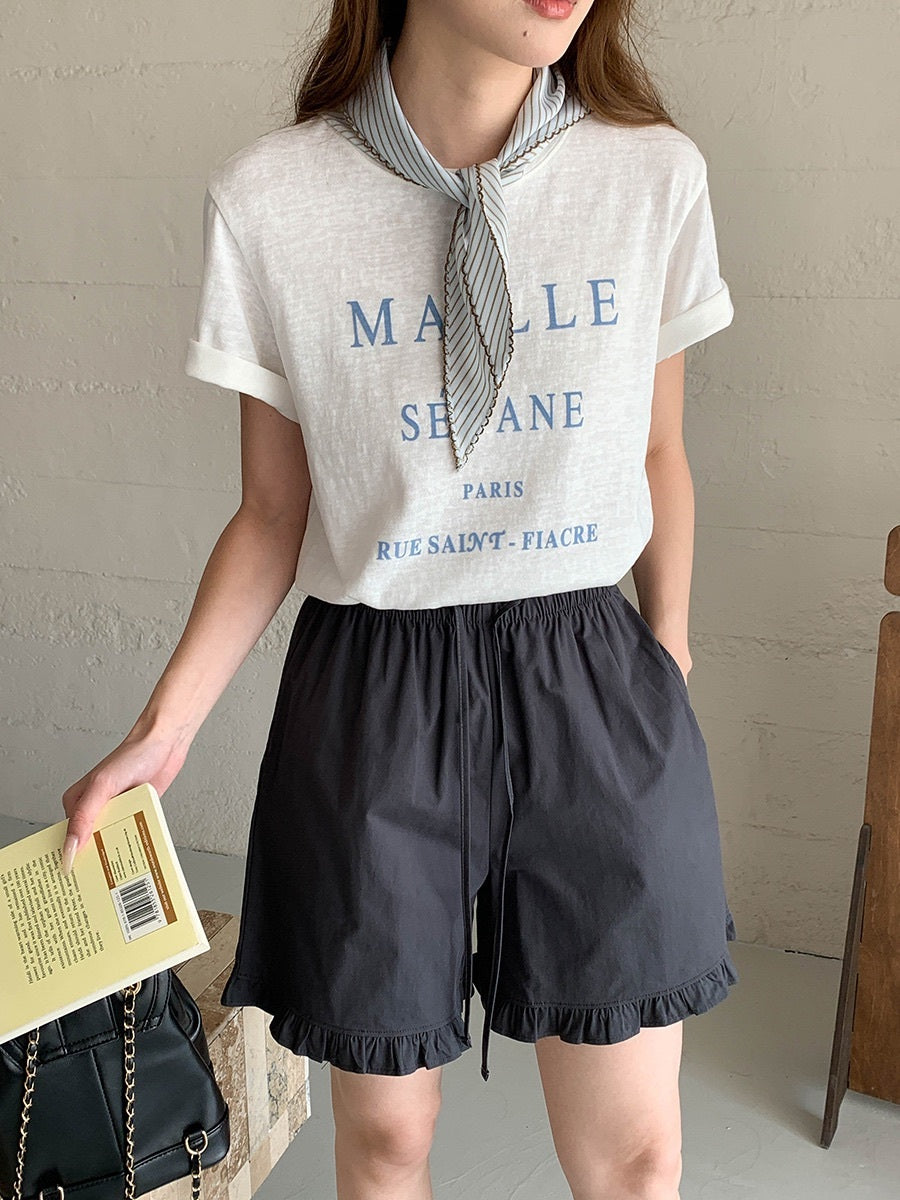 ストライプスカーフ付きレタリングロゴ半袖Tシャツ