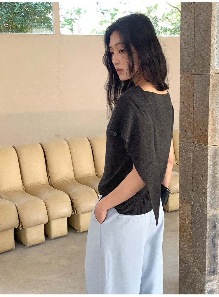 アシンメトリードレープニットトップス 5color