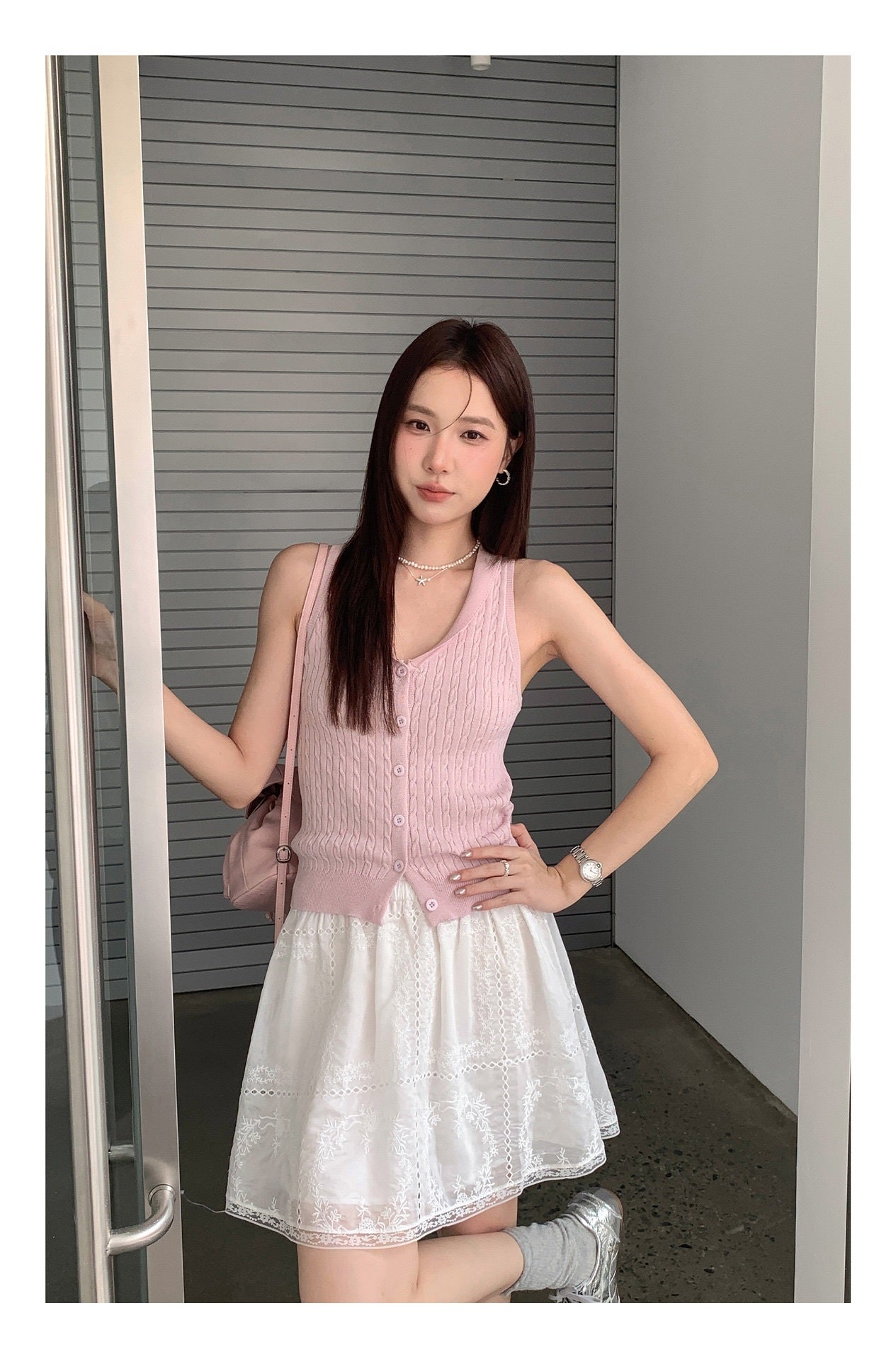ソフトフィットケーブル編みサマーニットタンク