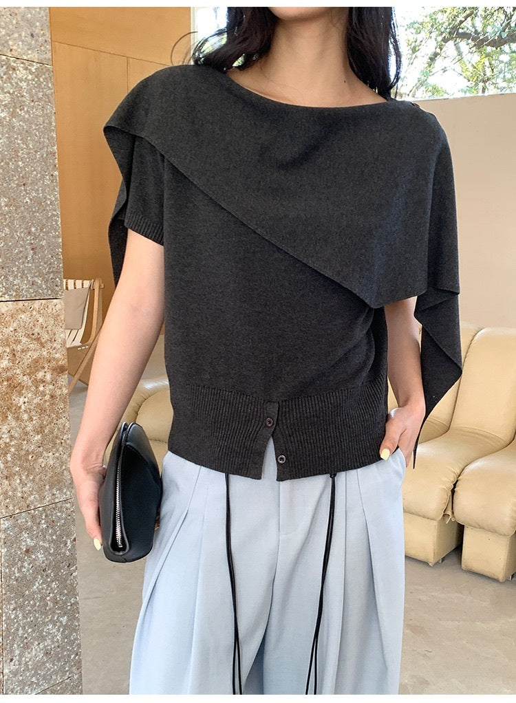 アシンメトリードレープニットトップス 5color