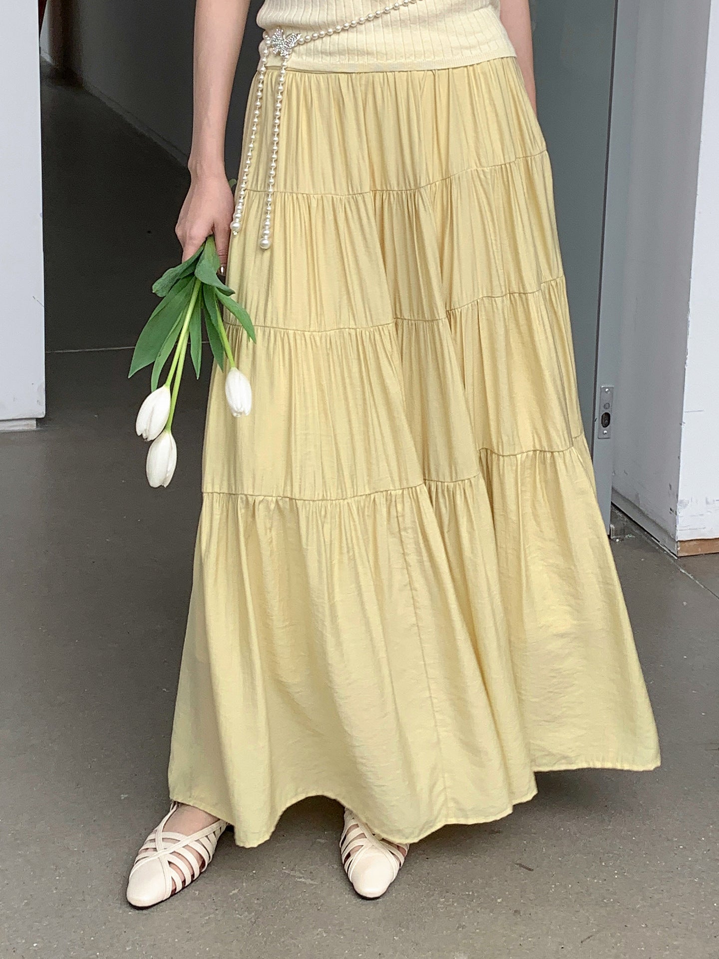 リラックスギャザーティアードロングスカート