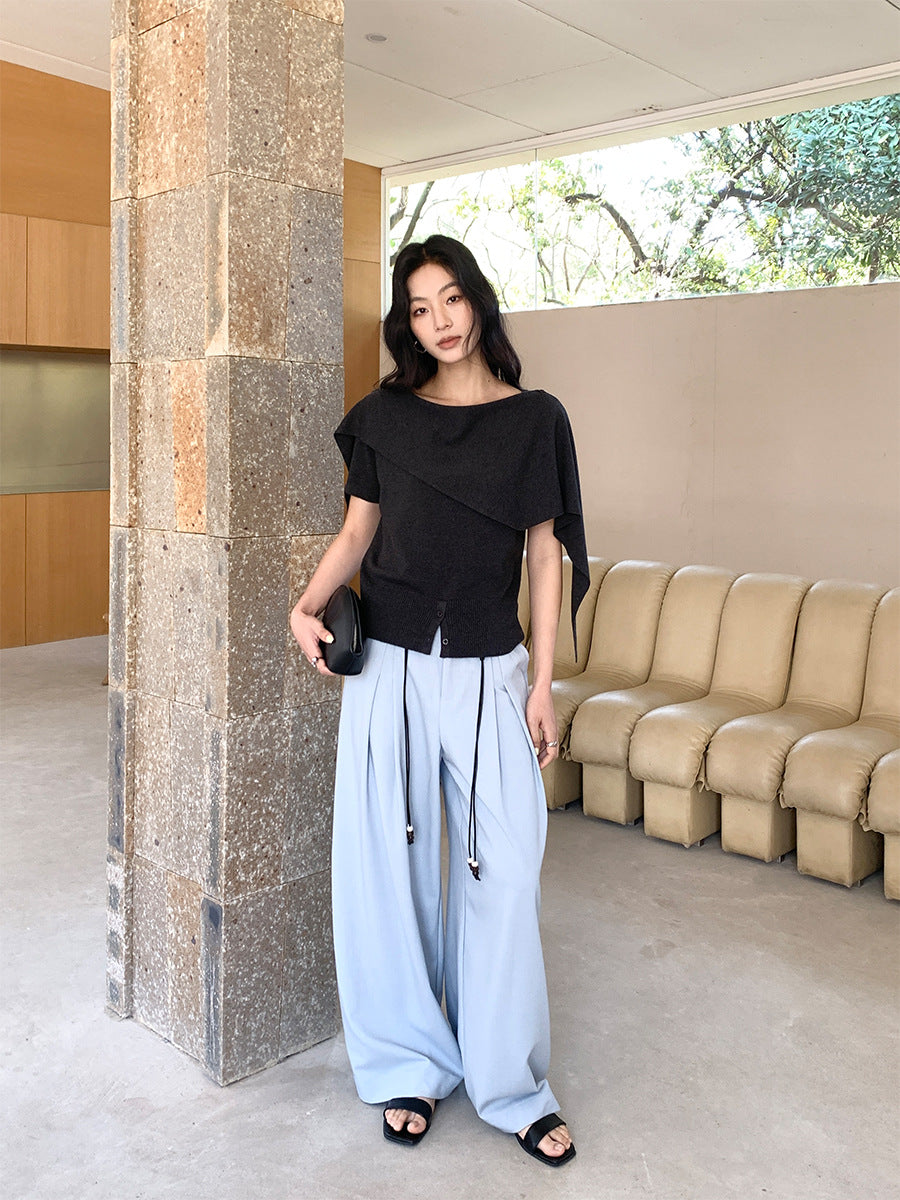 アシンメトリードレープニットトップス 5color