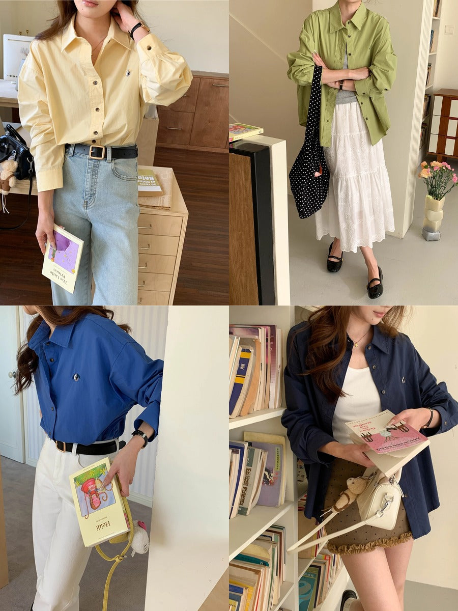 ドッグ刺繍オーバーサイズコットンシャツ