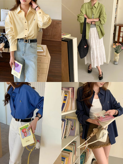 ドッグ刺繍オーバーサイズコットンシャツ