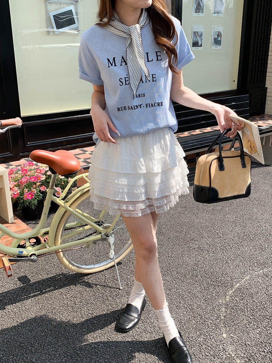 ストライプスカーフ付きレタリングロゴ半袖Tシャツ