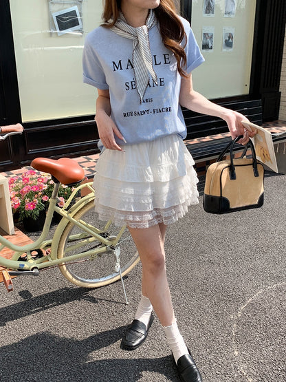 ストライプスカーフ付きレタリングロゴ半袖Tシャツ