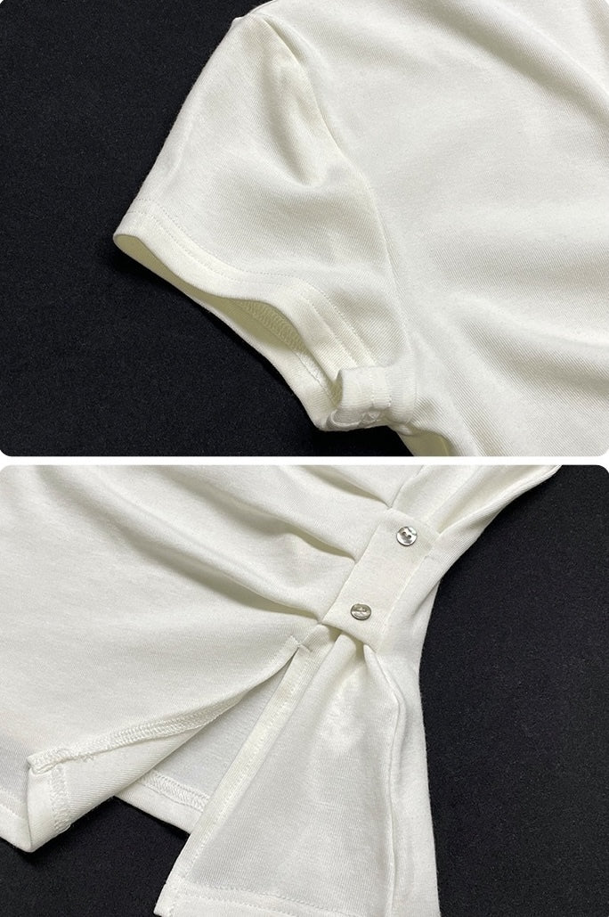 サイドボタンウエストシェイプニットトップス 5color