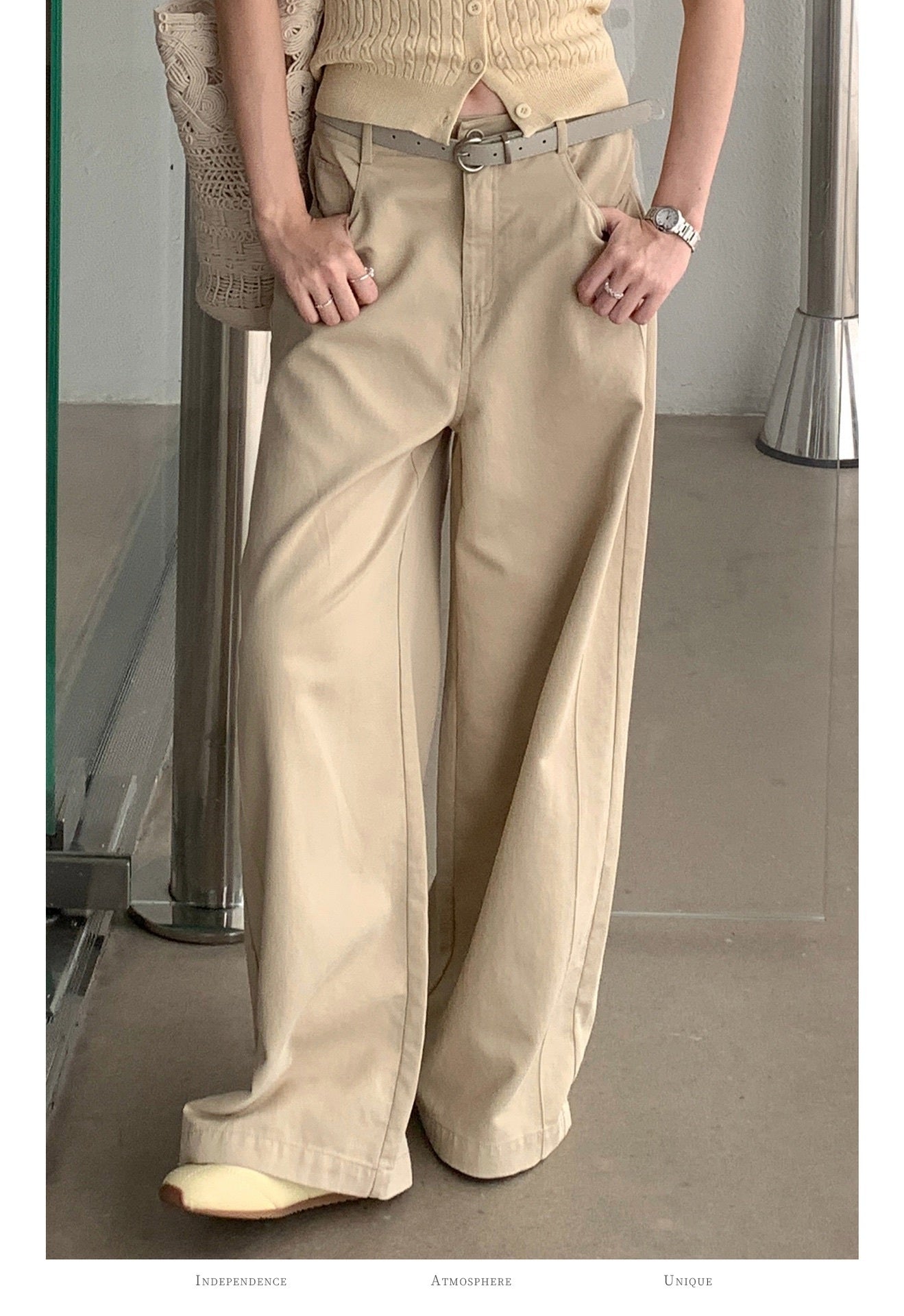 ハイウエストコットンワイドストレートパンツ
