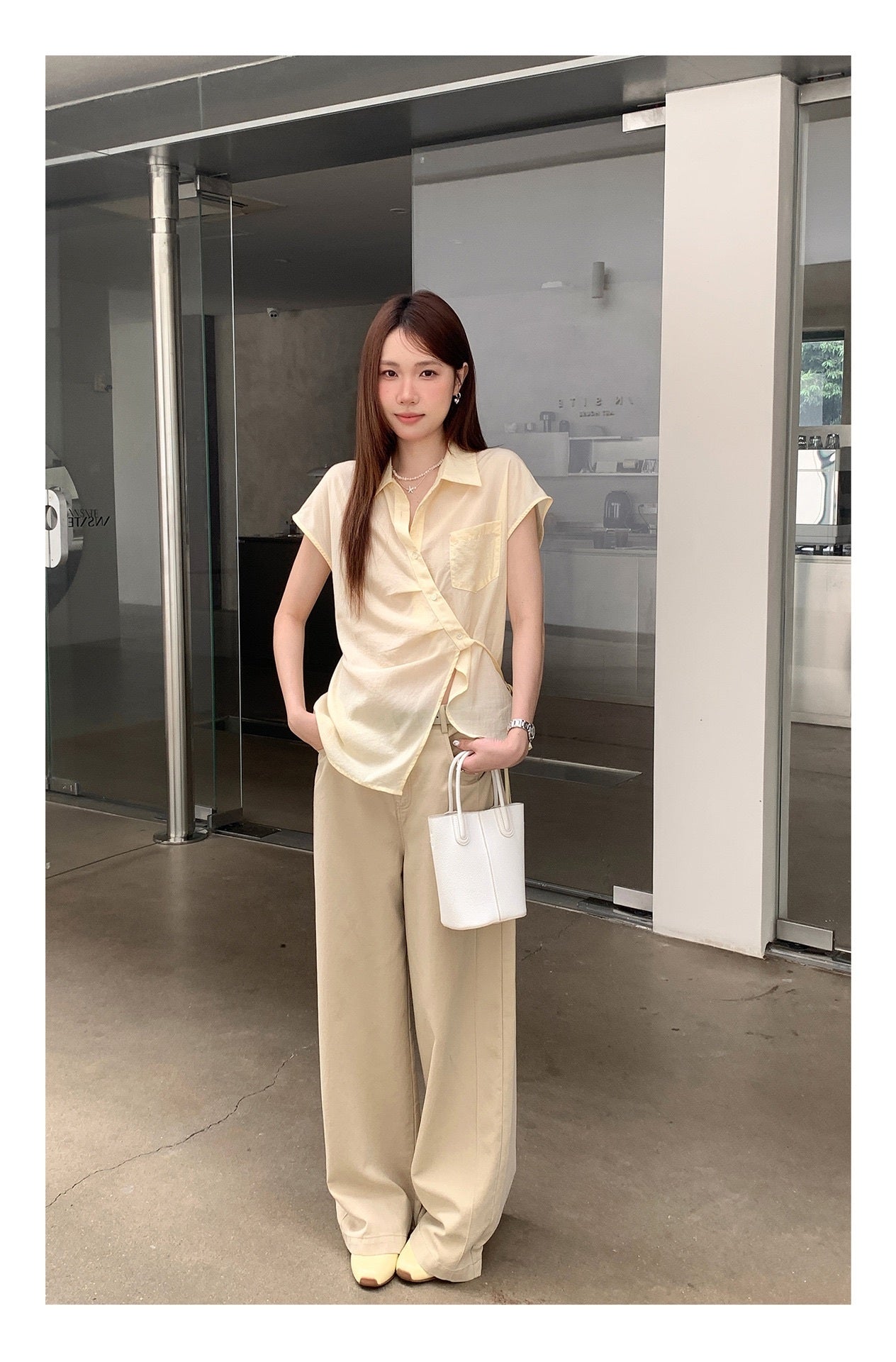 ハイウエストコットンワイドストレートパンツ
