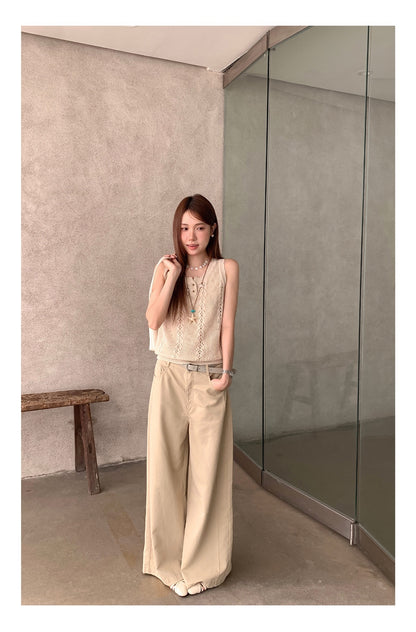 ハイウエストコットンワイドストレートパンツ