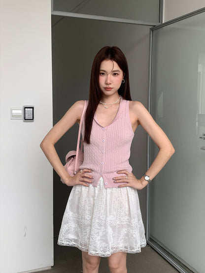 ソフトフィットケーブル編みサマーニットタンク