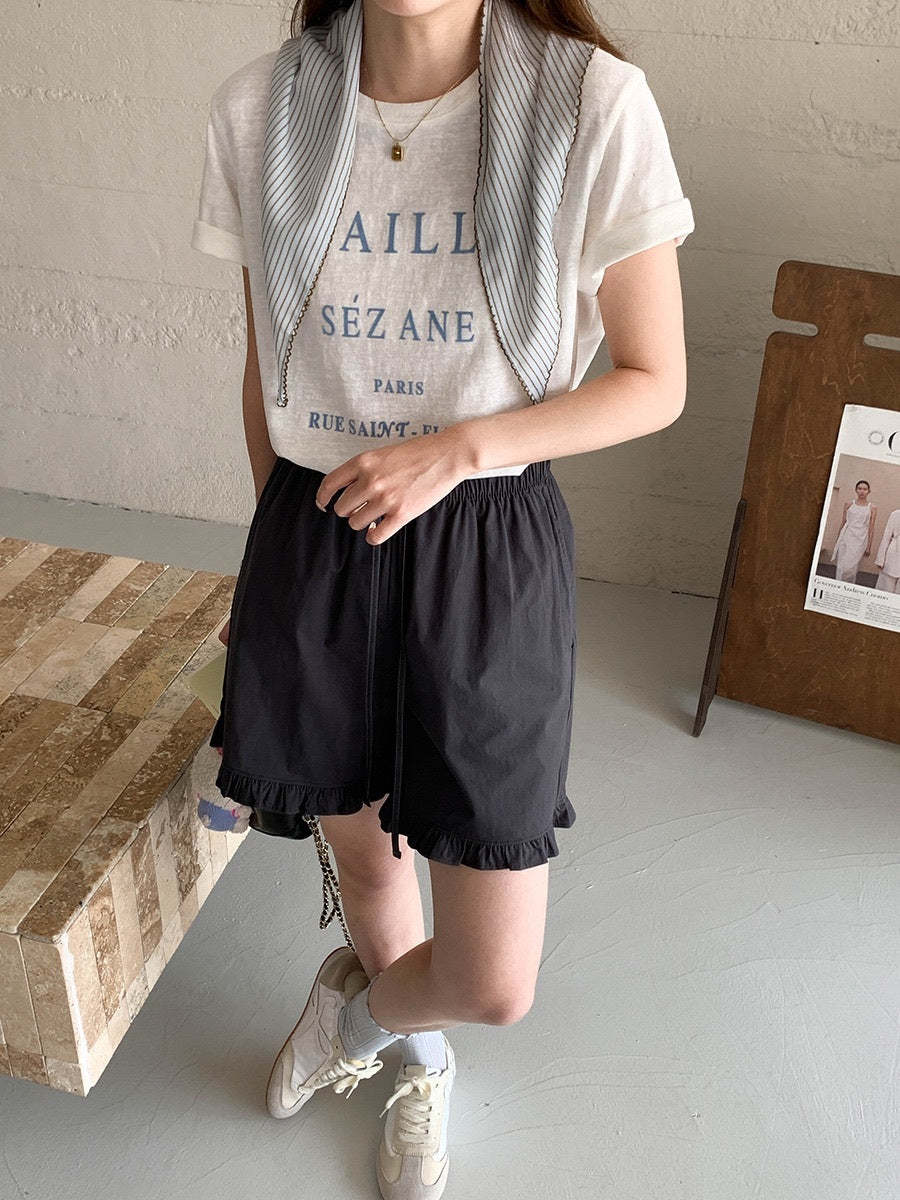 ストライプスカーフ付きレタリングロゴ半袖Tシャツ