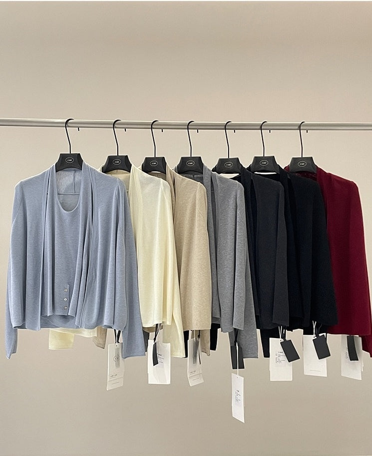 バックオープンホルターニット×カーディガンセット 7color
