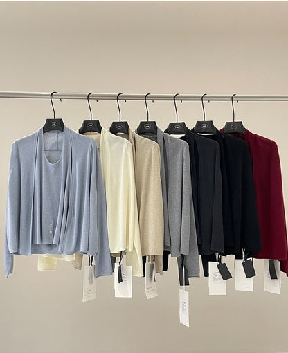 バックオープンホルターニット×カーディガンセット 7color