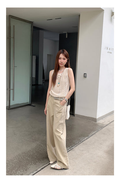 ハイウエストコットンワイドストレートパンツ