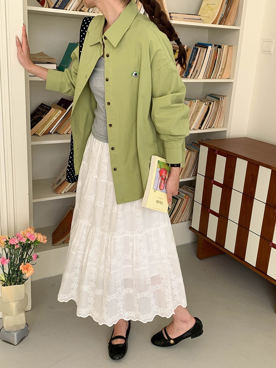ドッグ刺繍オーバーサイズコットンシャツ