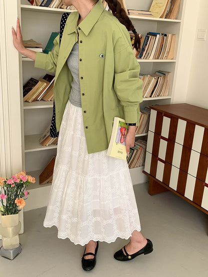 ドッグ刺繍オーバーサイズコットンシャツ