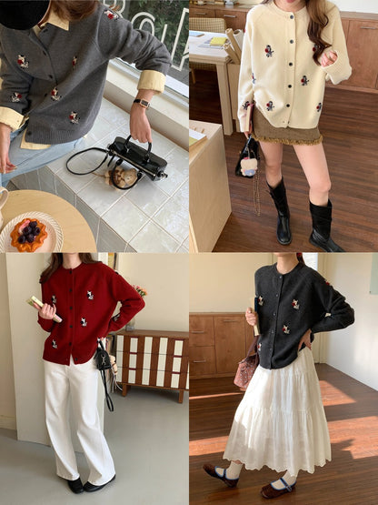 ポニーモチーフ刺繍ニットカーディガン