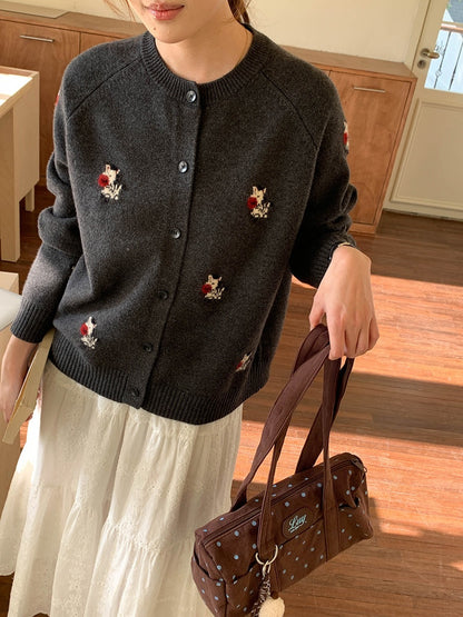 ポニーモチーフ刺繍ニットカーディガン