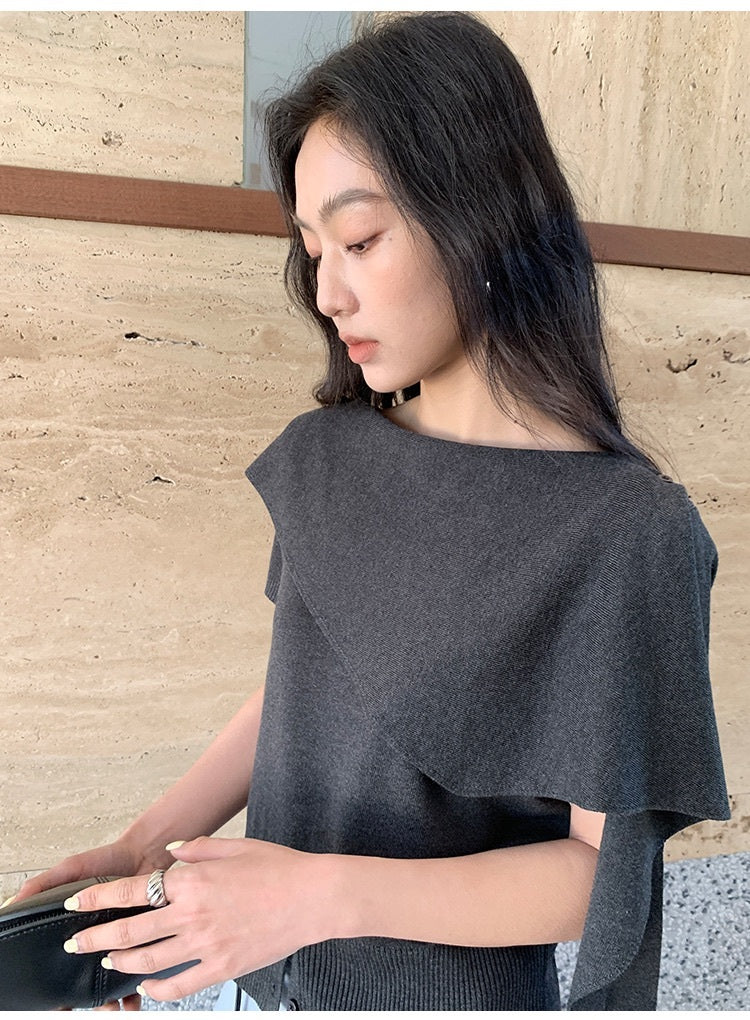 アシンメトリードレープニットトップス 5color