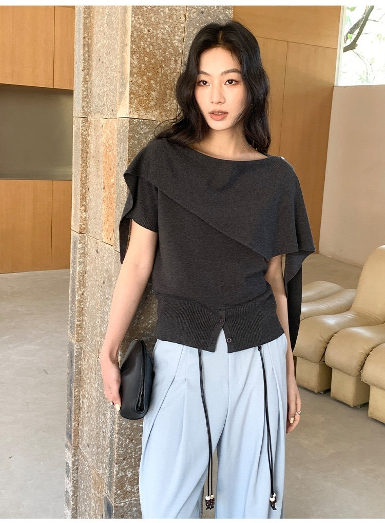 アシンメトリードレープニットトップス 5color