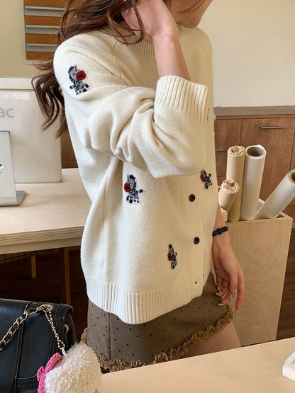 ポニーモチーフ刺繍ニットカーディガン
