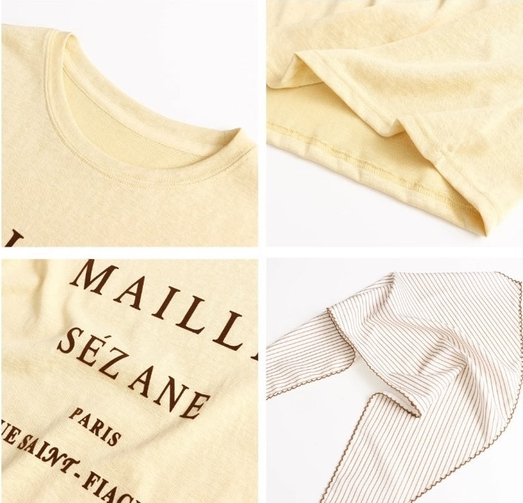 ストライプスカーフ付きレタリングロゴ半袖Tシャツ