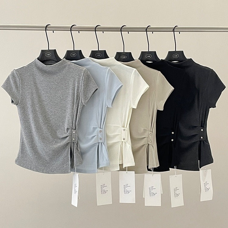 サイドボタンウエストシェイプニットトップス 5color
