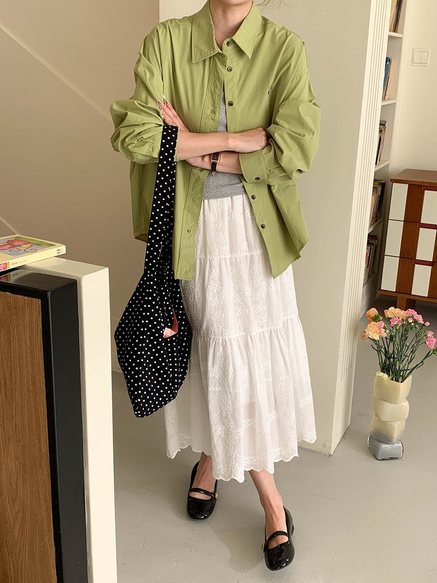 ドッグ刺繍オーバーサイズコットンシャツ