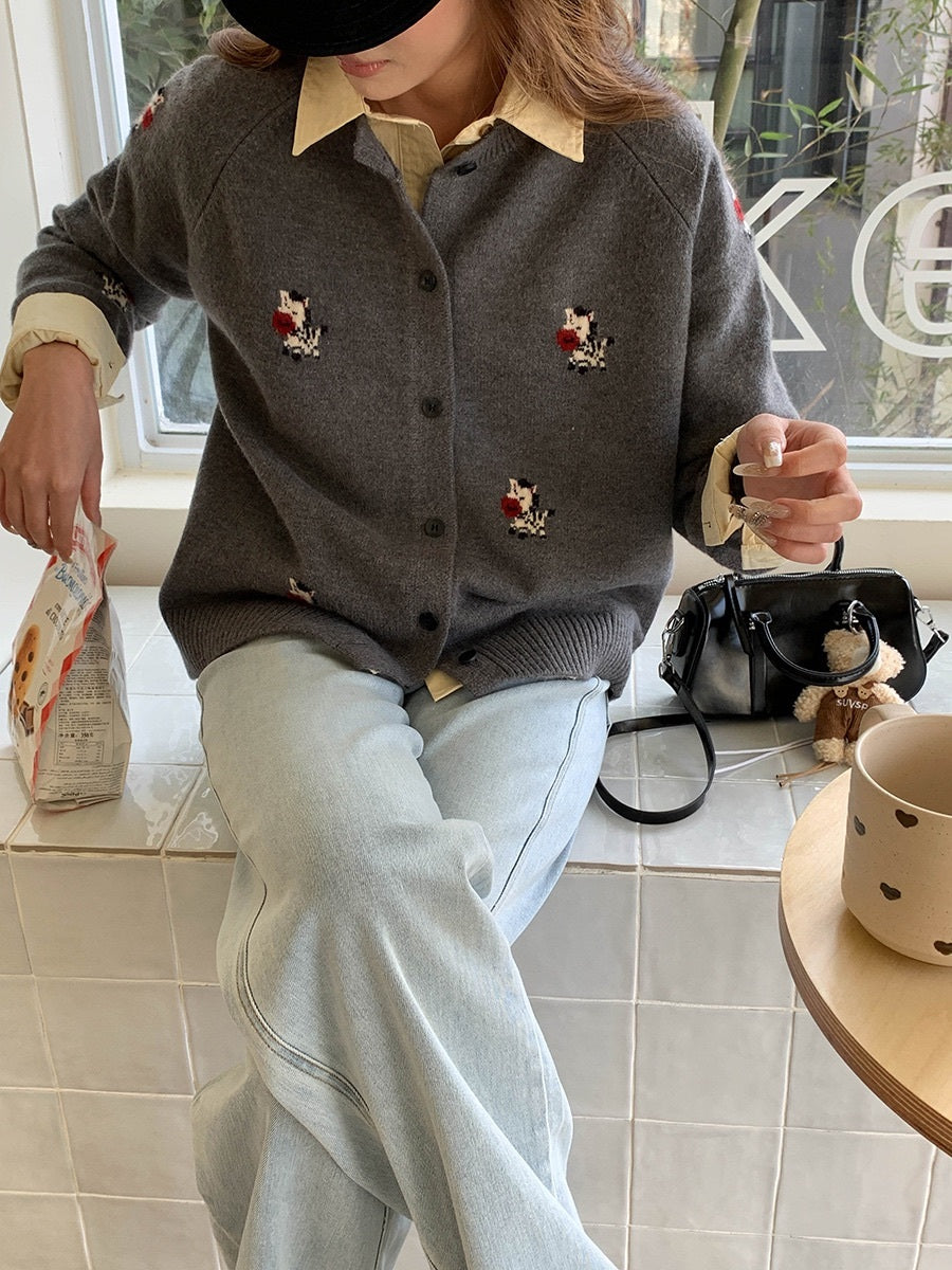 ポニーモチーフ刺繍ニットカーディガン