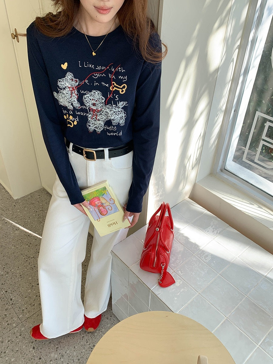 レタリング×ドッグプリントロングスリーブカットソー